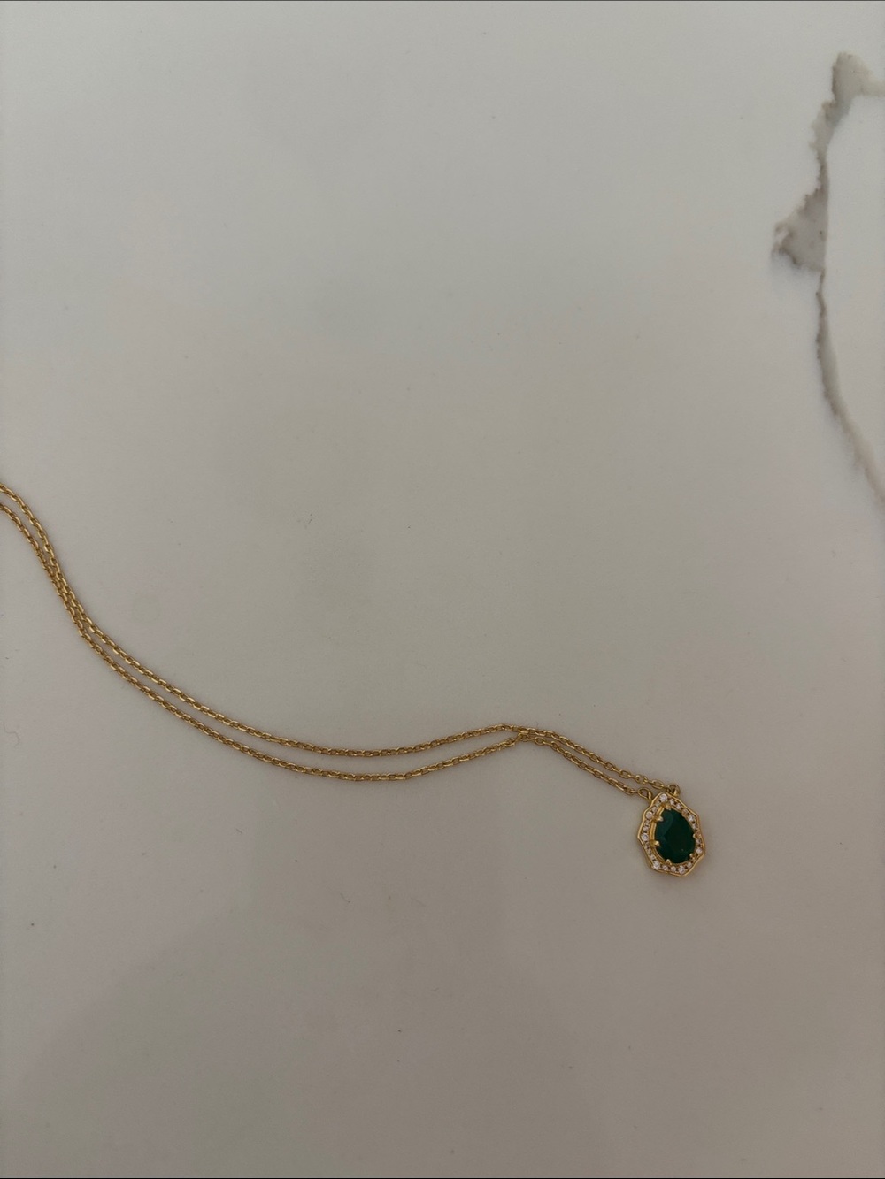 Greta Louise Gold Necklace with green teardrop